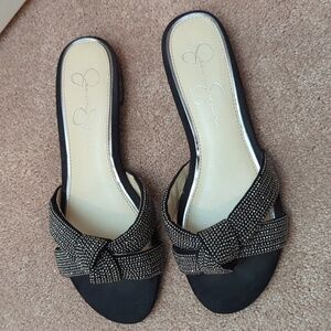 Jessica Simpson Women's Alisen2 Microsuede Rhinestone Knotted Slide Sandals Sz 7